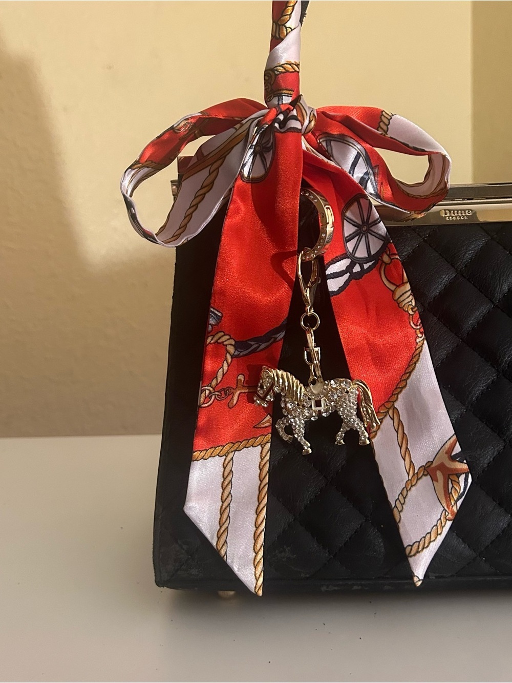 Twilly Women Handbag Purse Neck Tie Headband Bag Scarf 1 Tomato Red Gray… - Picture 4 of 14
